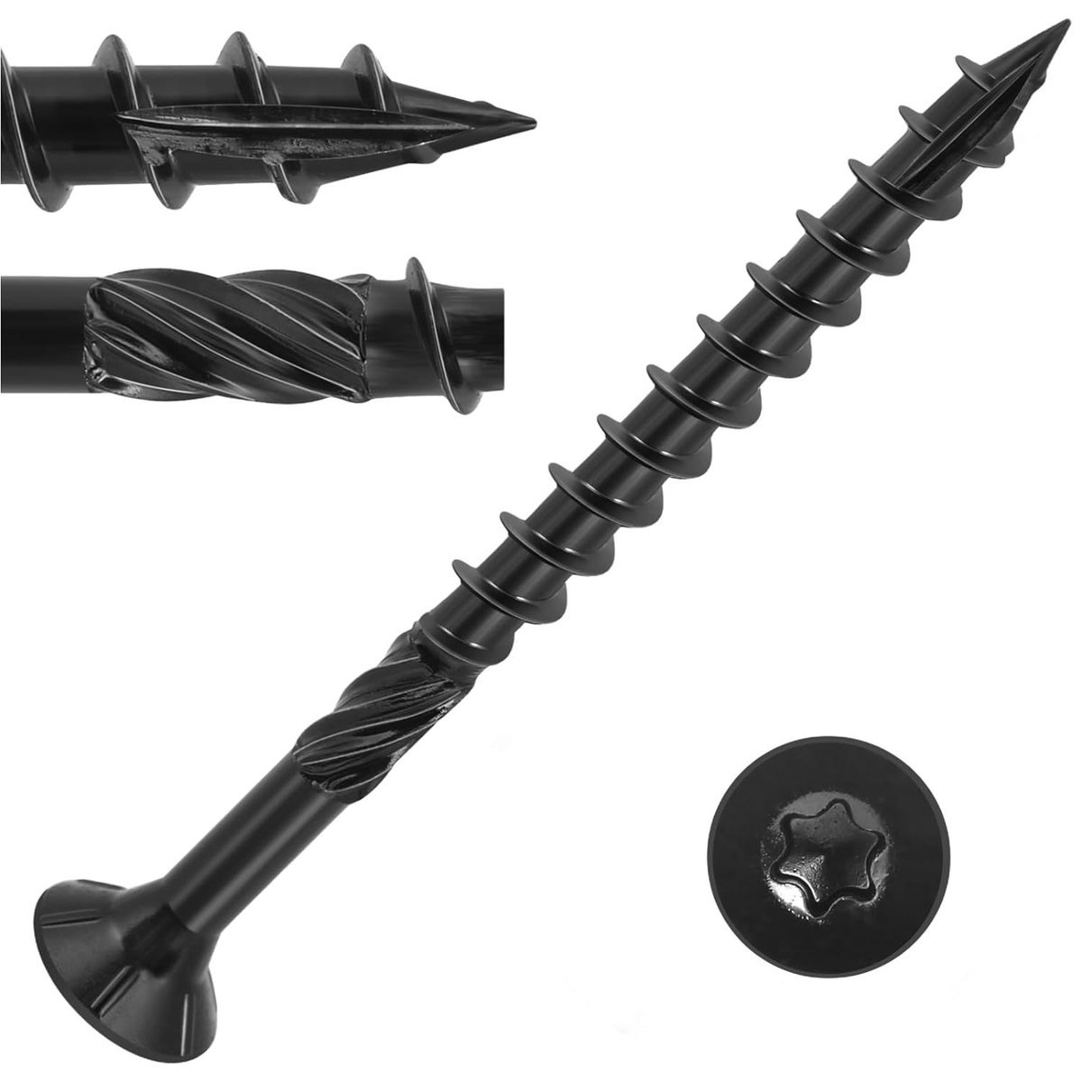 Black epoxy-coated exterior deck screws